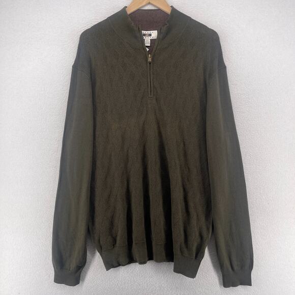 JOSEPH ABBOUD Sweater Mens 2XL Cotton Cashmere 1/4 Zip Pullover Olive Green NEW - Picture 2 of 14